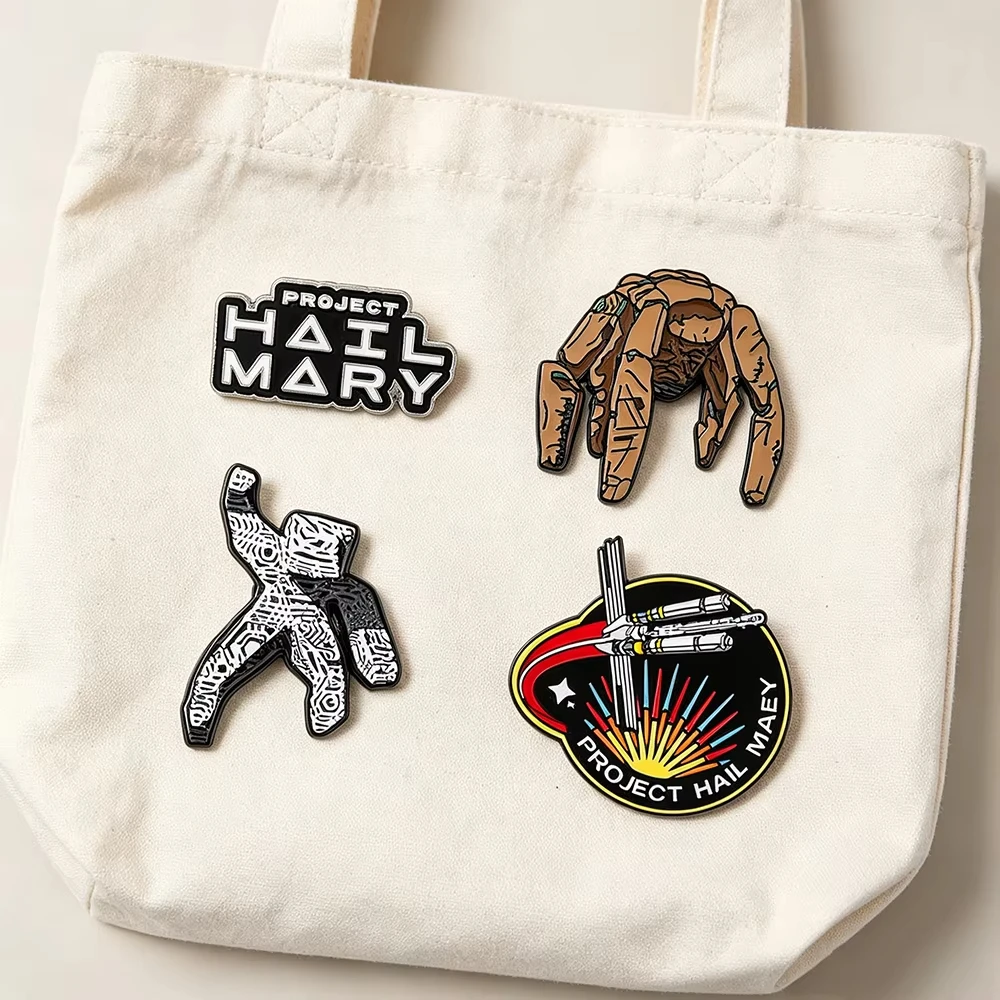 Project Hail Mary 4-Piece Enamel Pin Set Sci-Fi Book And Movie Fan Collectible Badges Featuring Rocky And Grace's Sculpture