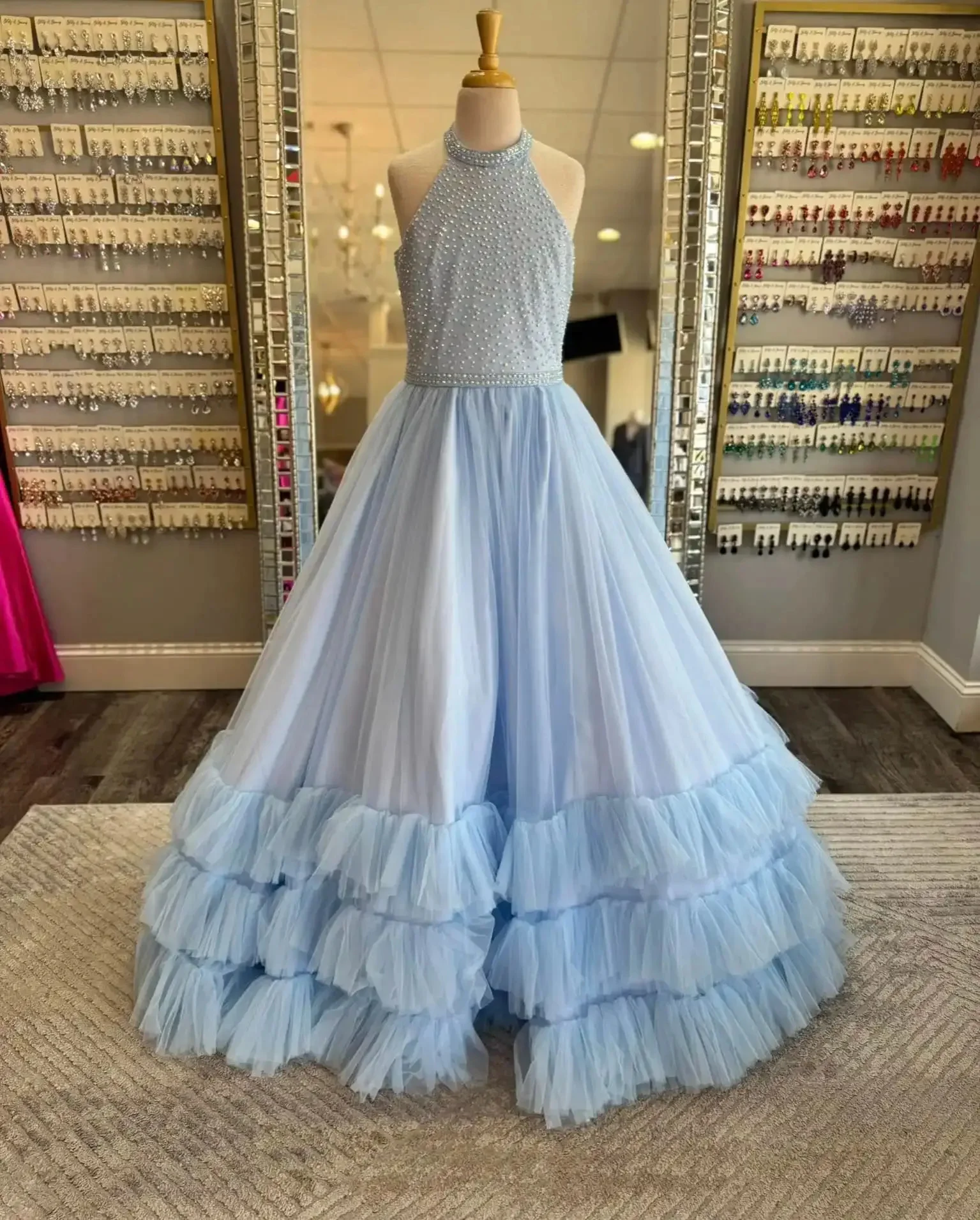 ที่กําหนดเองสีเหลืองอ่อนชุดสาวดอกไม้สําหรับงานแต่งงานT Ulleไข่มุกฉัตรG Orgeousเด็กวันเกิดพรรคชุดศีลมหาสนิทครั้งแรก