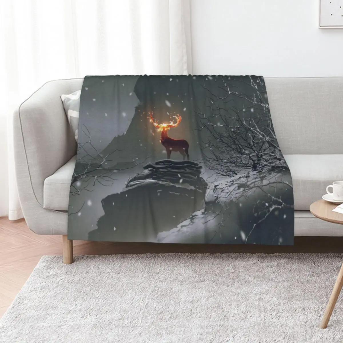 Legendary Animals Fiery Deer by Ian Fantasy Throw Blanket Summer funny gift Beach blankets and throws Soft Bed linens Blankets