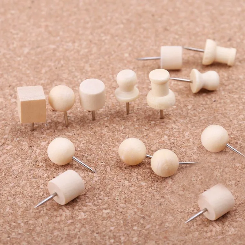 DIY Wooden Thumbtack Creative Decorative Drawing Push Pins Wood Head Wood Push Pin Map Thumb Tacks With Plastic Box