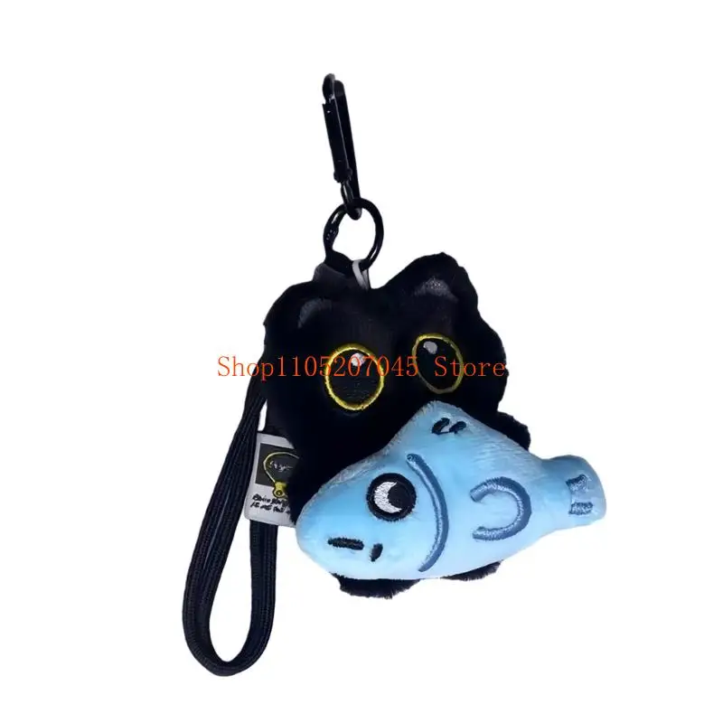 37cd Lovely Plush Cats Fish Keychain Pendant Backpack Decoration Charm Car Keyring