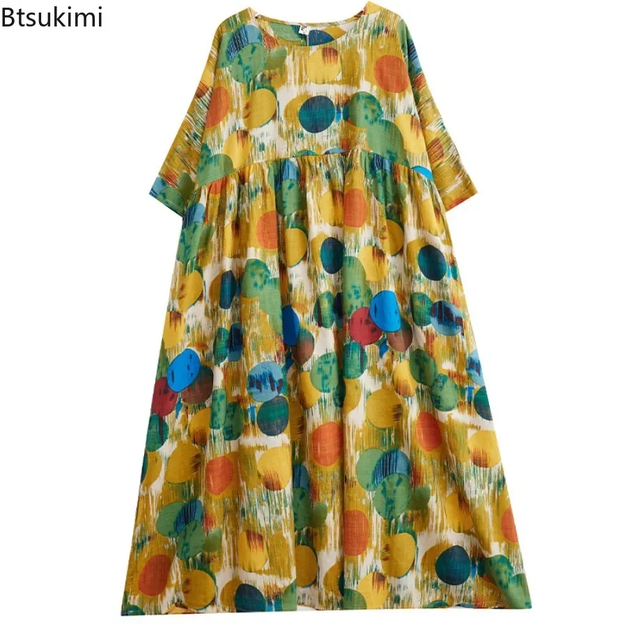 Sommer Boho Stil Kurzarm Vintage Polka Dot Lange Kleider für Frauen Casual Lose Maxi Kleid Elegante Frauen Kleidung Oversize