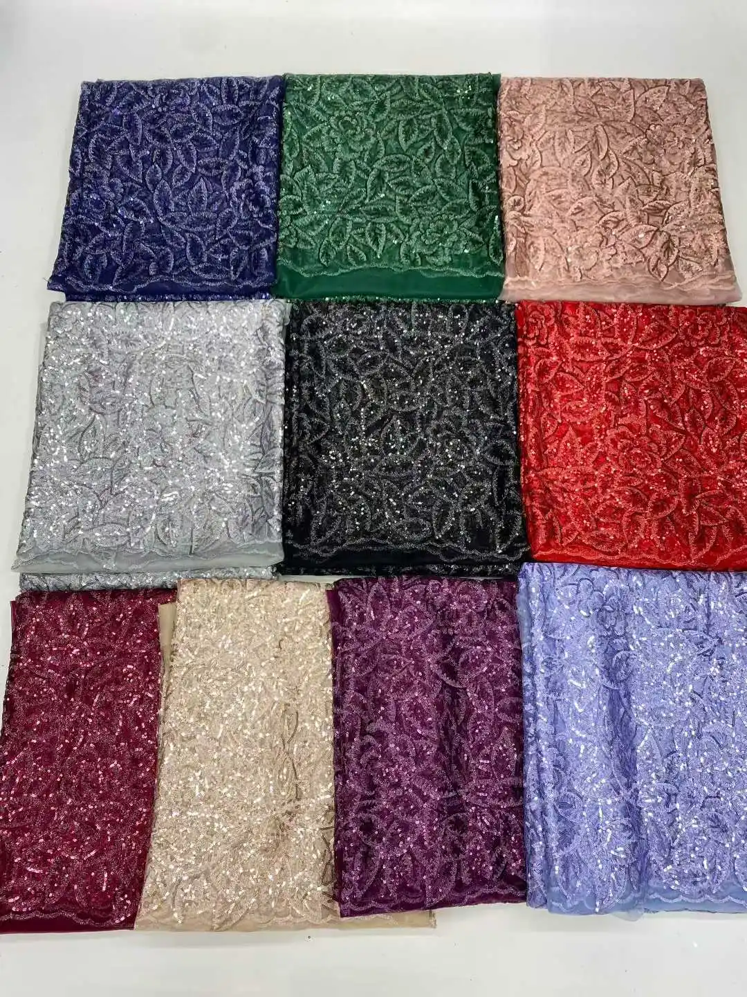 Tela de encaje bordado de lentejuelas africanas 2025, encaje de alta calidad, 5 yardas, tela de encaje francés rosa, telas nigerianas para fiesta AH1668