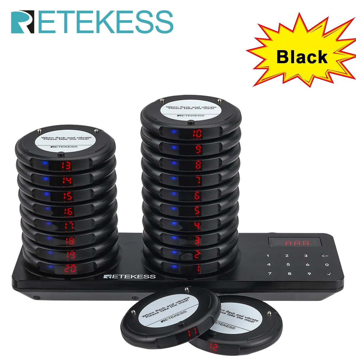 Retekess TD163 restaurant pager system 20 vibrator coaster buzzers bell beeper receivers guest queuing for food court cafe bar