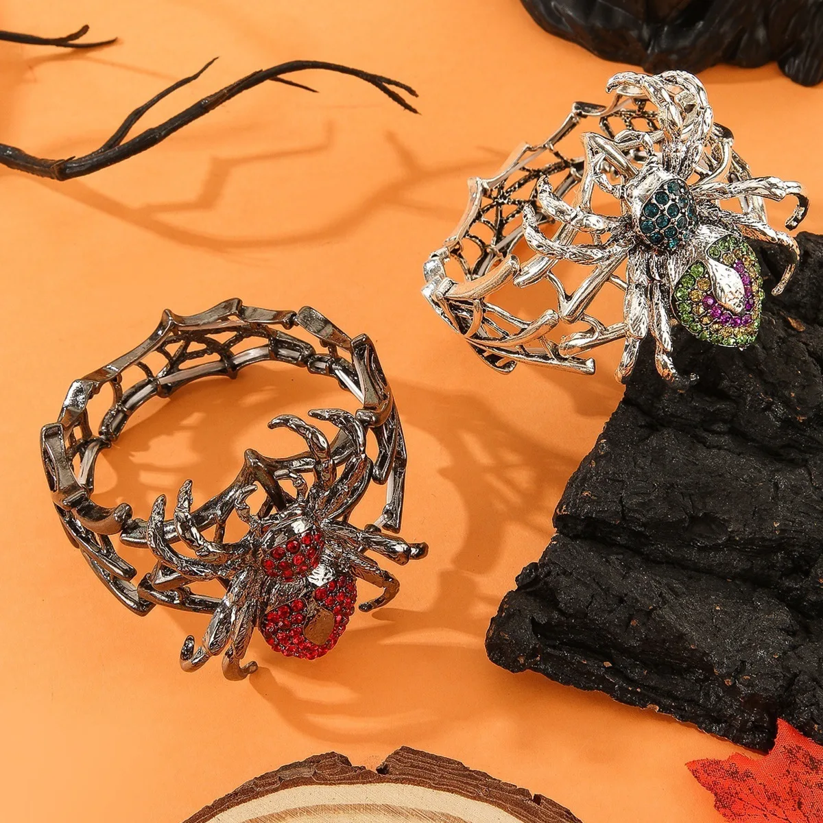 مجوهرات الهالوين متعة ملتوي سبيكة حجر الراين العنكبوت مطاطا قابل للتعديل سوار الإسورة للنساء اكسسوارات الحفلات #2