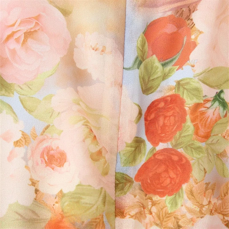 Keyanketian outono novo estilo de férias feminino manga comprida decoração de renda em camadas com decote em v vestido de impressão floral saia longa