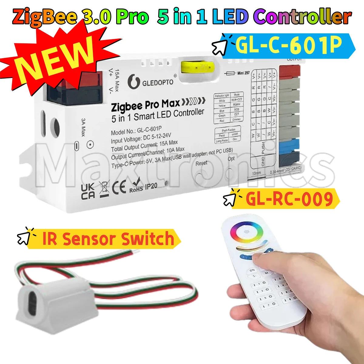 NEW 5 in 1 GLEDOPTO ZigBee 3.0 Pro LED Strip Controller PWM Dimming Monochrome APP Voice Control for RGBCCT/RGBW/RGB/WW/CW Strip