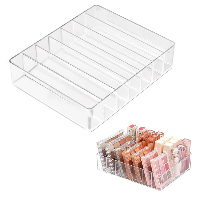 Make-up-Organizer für Lidschatten-Palette und Lippenstift-Organizer, 7-Fächer Desktop-Organizer, geteilter transparenter Kunststoff-Kosmetik-Organizer