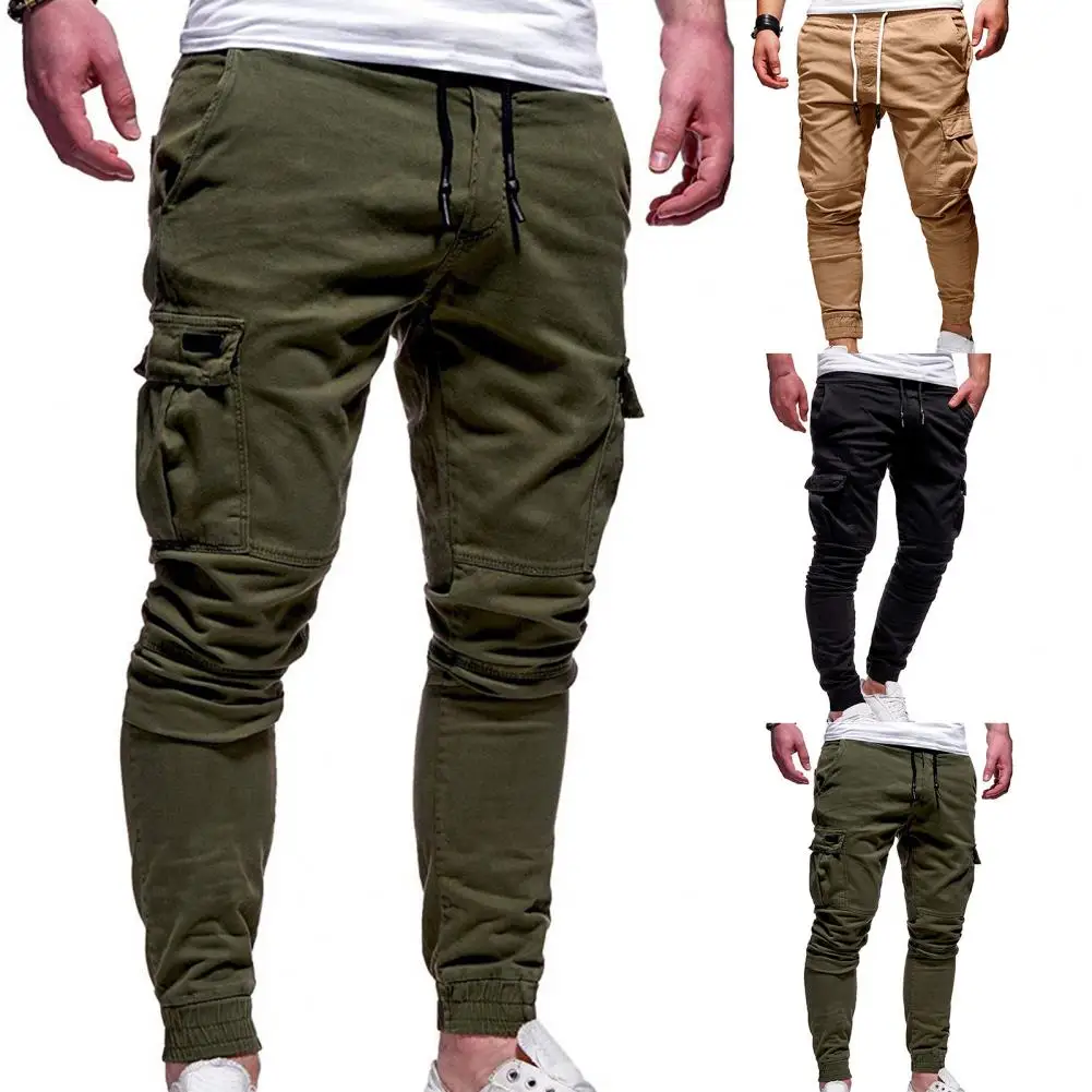 Fashion Solid Color Full Length Sweatpants Casual Cargo Pants Solid Color Drawstring Pants for Outdoor Activities