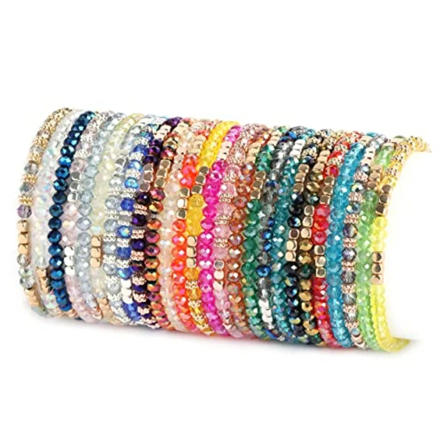

26Pcs Boho Beaded Bracelets for Women Colorful Stackable Sparkly Crystal Beads Bracelets Multi-Layer Versatile Statement Bracel