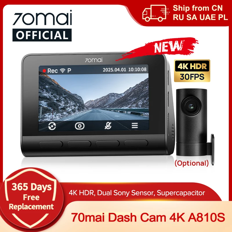 Nuevo 70mai 4K Dash Cam A810S HDR supercondensador 4G LTE Wi-Fi 6 Control de voz GPS ADAS 70mai A810S versión actualizada de 70mai A810