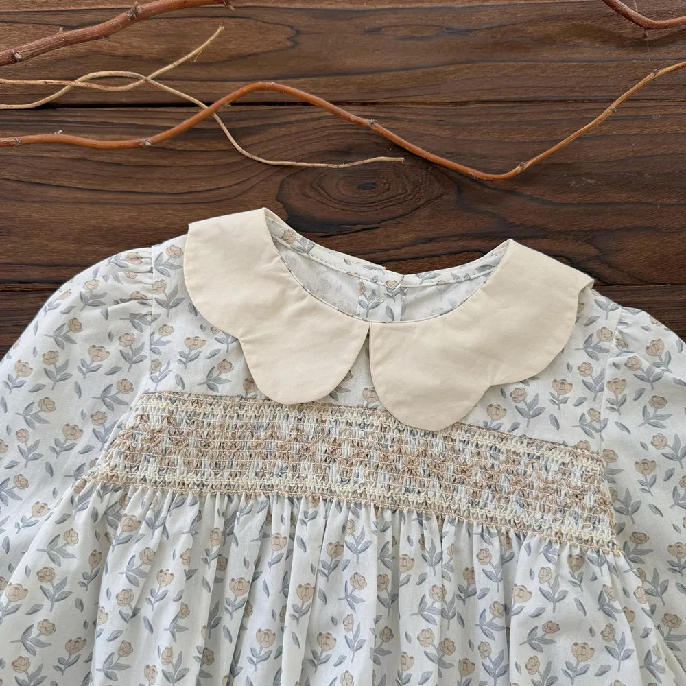 spring baby girl clothes kids tops Girls' doll blouse floral pattern Petal-shaped lapel long sleeve T-shirt