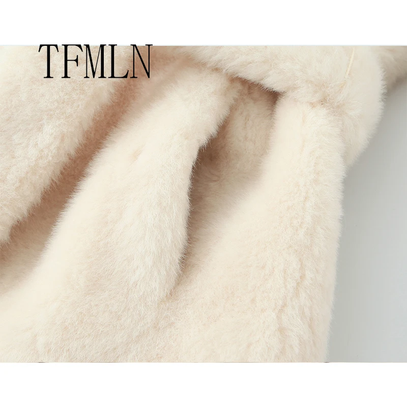 TFMLN سترات نسائية للخريف والشتاء برباط من الفرو الصناعي أنيقة وأنيقة غير رسمية معاطف شارع فاخرة دافئة #6