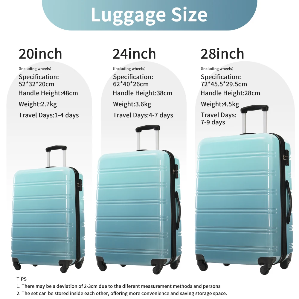Hardshell Luggage Sets 3 Piece Gradient Color Expandable Suitcase with Spinner Wheels and TSA Lock Lightweight 20" 24" 28"
