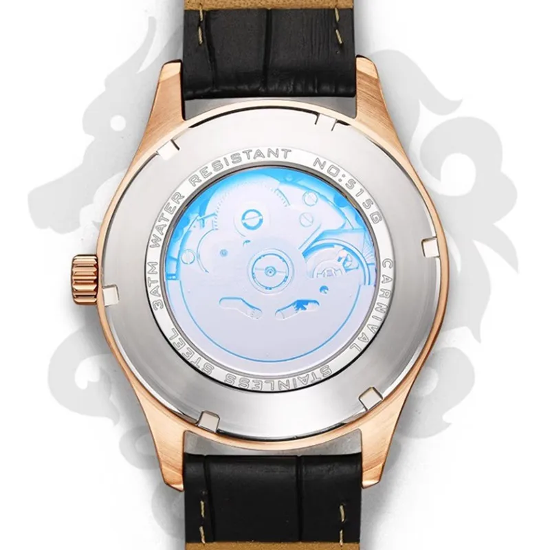 CARNIVAL Dress Mechanical Wristwatches Brand Luxury 3D Gold Dragon Automatic Watch for Men Waterproof NH36 Movement Reloj Hombre