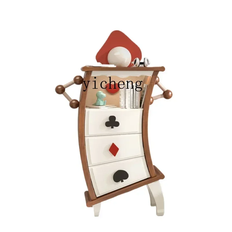 Household Solid Wood Retro Cartoon Cute Creative Art Fork Waist Cabinet Living Room Storage Cabinet Bedroom Study Bookcase