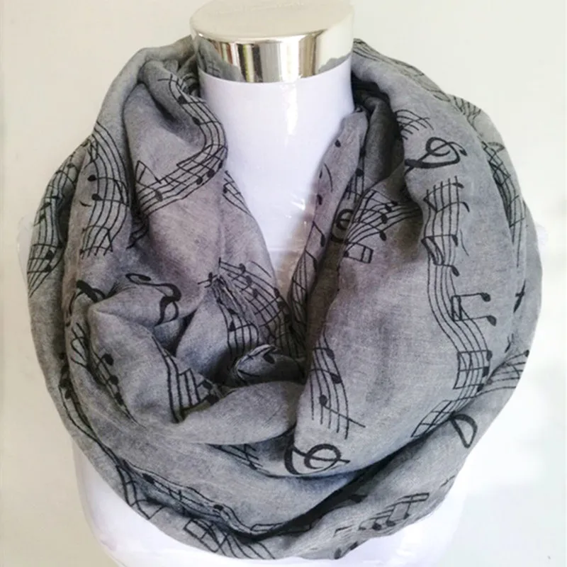 Drop Shipping Fashion White Navy Music Note Sheet Music Piano Notes Script Print infinity Scarves Ring Scarf Women Mother Gifts