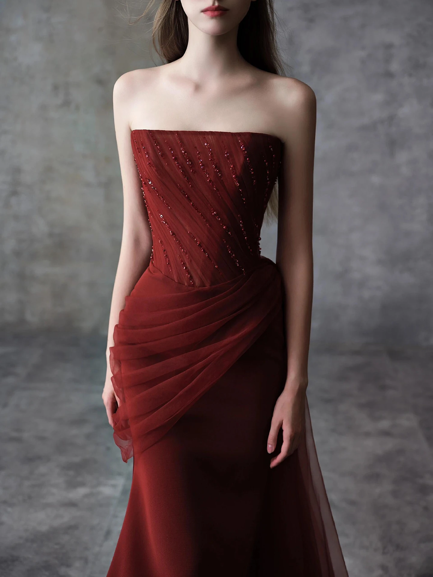 Red Bridal Gown with Fish Tail Fashionable Wedding Dress for Women Customizable Engagement Party Return Home Banquet