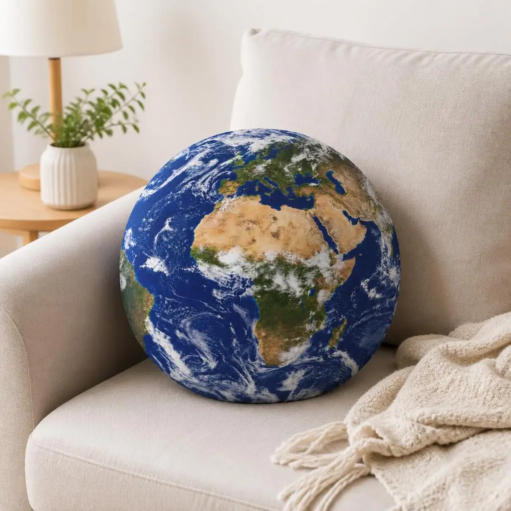 Earth Globe Shaped Stuffed Pillow Planet Cushion World Geography Throw Pillow for Sofa Living Room Space Home Decor Gift