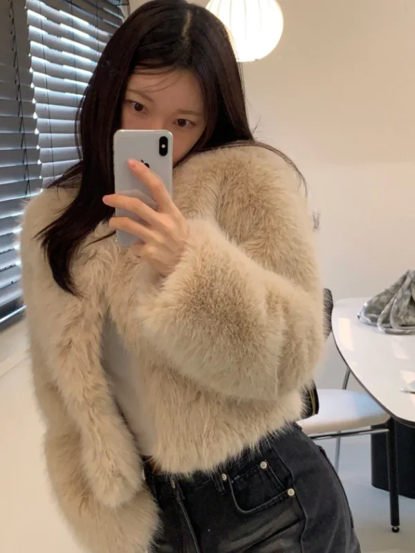 معطف فرو نسائي من Ele سترة مفتوحة مخملية شرابة ملابس خارجية شتوية عصرية متعددة الاستخدامات فاخرة ملمس فضفاض كوري Sle #3