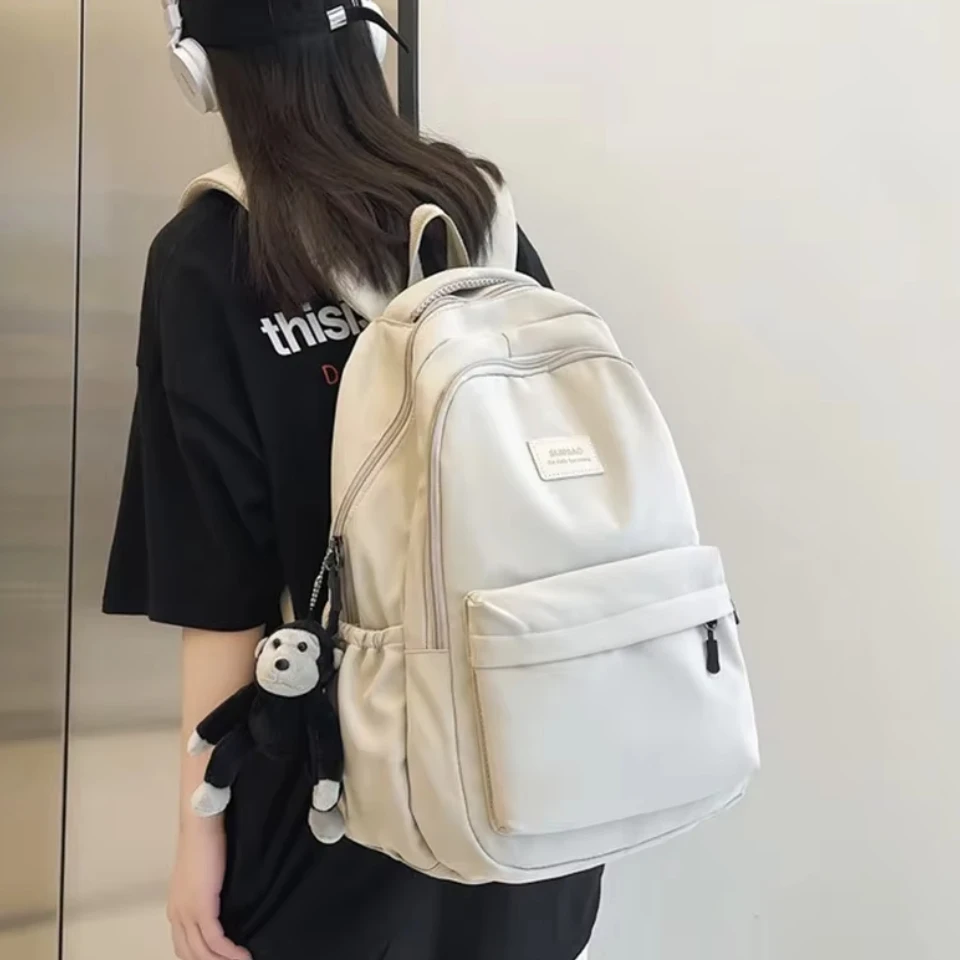 حقيبة ظهر بلون سادة للنساء متعددة الجيوب حقيبة كتب جامعية حقائب ظهر للكمبيوتر المحمول للرجال حقيبة مدرسية للمراهقات حقائب مدرسية للفتيات #2
