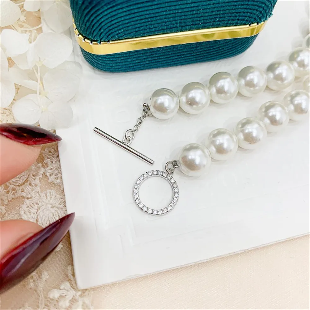 DIY Pearl Accessories S925 Sterling Silver Single Breasted Necklace Buckle Gold Silver Bracelet Sweater Chain Beaded Buckle K019