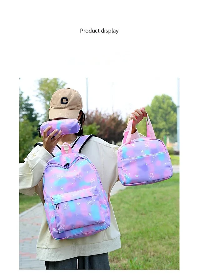 3pce/set kids school backpack for teenage girls Simple women backpacks Gradient print schoolbags middle school student book bags