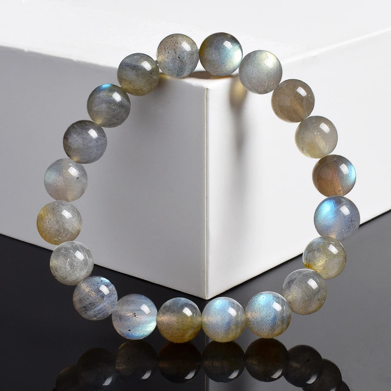 Bracelets en Labradorite grise naturelle Flash Smooth Spectrolite Moonstone Bracelet de perles élastiques rondes Bijoux en pierre naturelle véritable