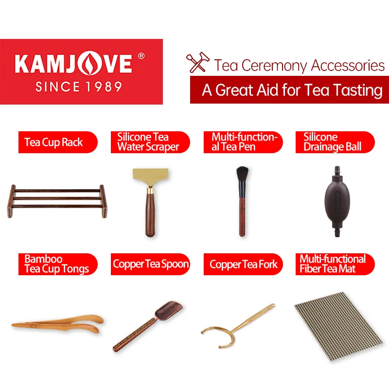 

KAMJOVE Chinese Kung Fu Tea able Accessories Tea Ceremony Essentials Silicone Tea Water Scraper Rubber Drainage Pipe Copper Fork