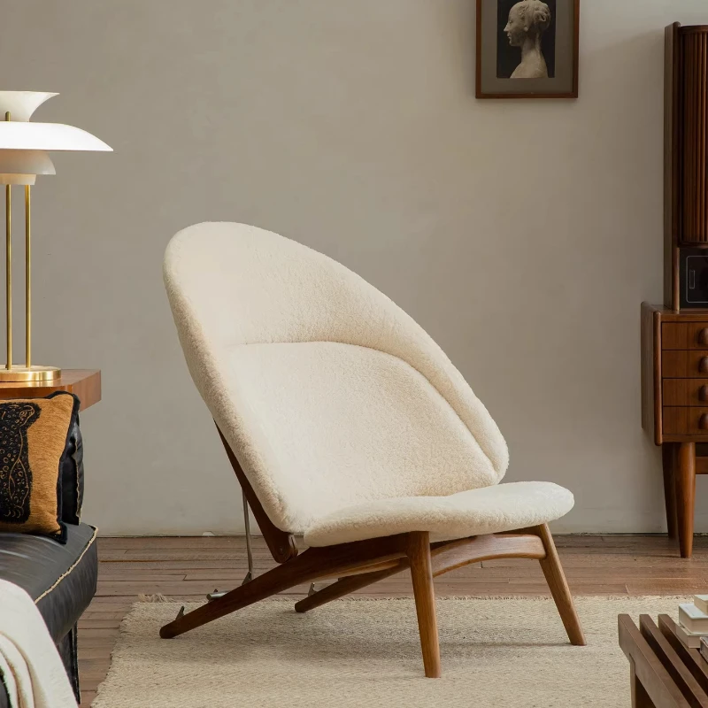 

French medieval retro style, teak lamb wool, adjustable single casual sofa chair in the living room