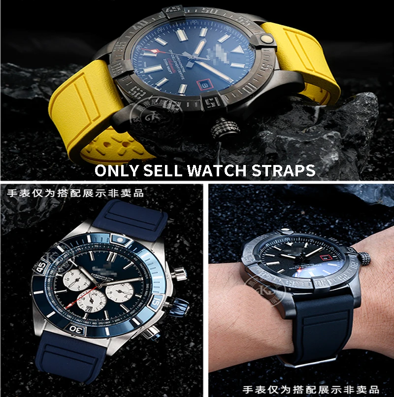 For Breitling Avengers Black Bird Viton Watch Strap Endurance Yellow Wolf Super Ocean Quick Release Fluorine rubber Watchband 22