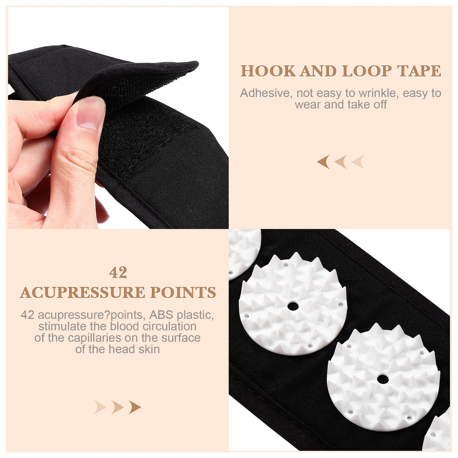 عصابة رأس للتدليك، غلاف بالضغط الإبري، مواد متينة تحفز نقاط الوخز، عصابة رأس مريحة ومريحة للوخز بالإبر