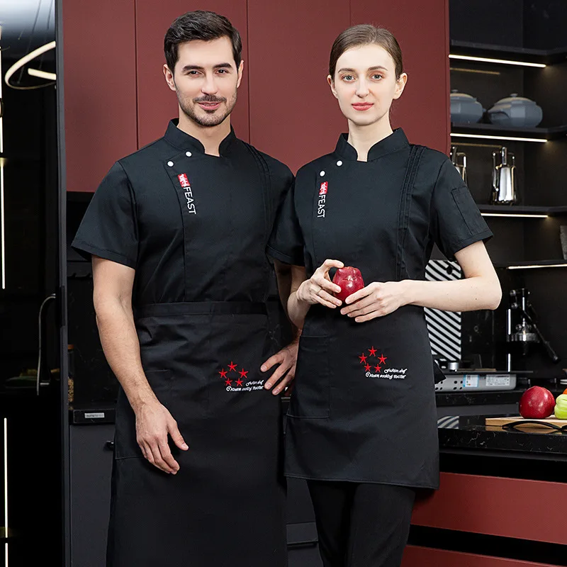 Uniforme da cuoco estate traspirante cottura cucina abiti da lavoro manica corta da uomo sottile plus-size ristorante cucina vestiti lunghi Sl