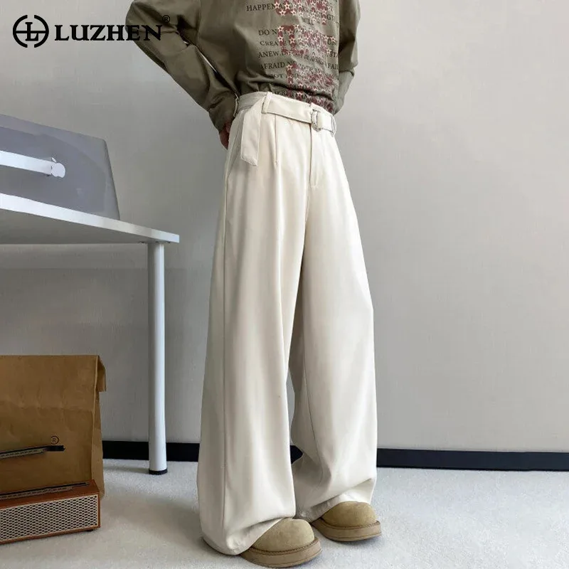 

LUZHEN 2025 New Solid Color Handsome Korean Fashion Casual Pants Men's Original Loose Straight Wide Leg Trousers Clothes JY3125