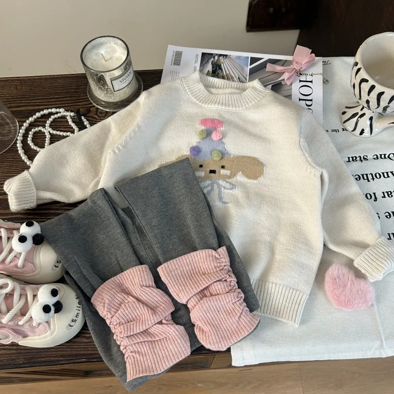 

Children's Clothing2025New Autumn Girls' Cartoon Sweater Children's Stylish Pile Socks Leggings Two-Piece Set Trendy