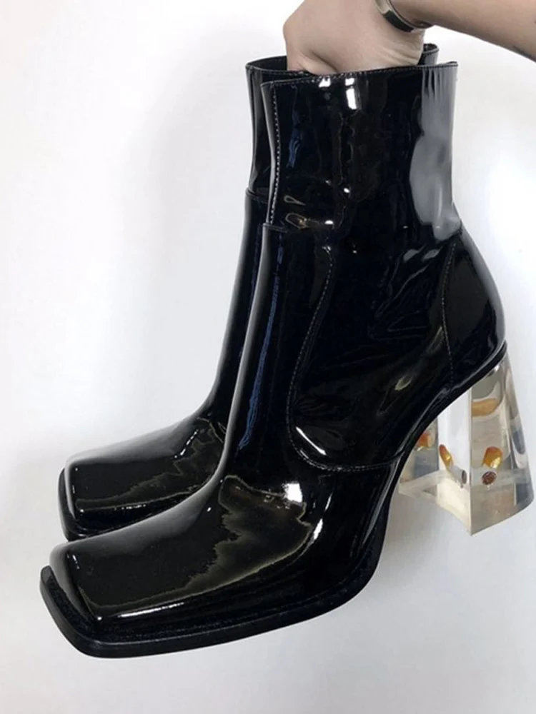 kendall-jenner-inspire-ort-bottes-femmes-automne-hiver-cristal-talon-bla-cuir-verni-tete-carree-fermeture-eclair-bottes-minces