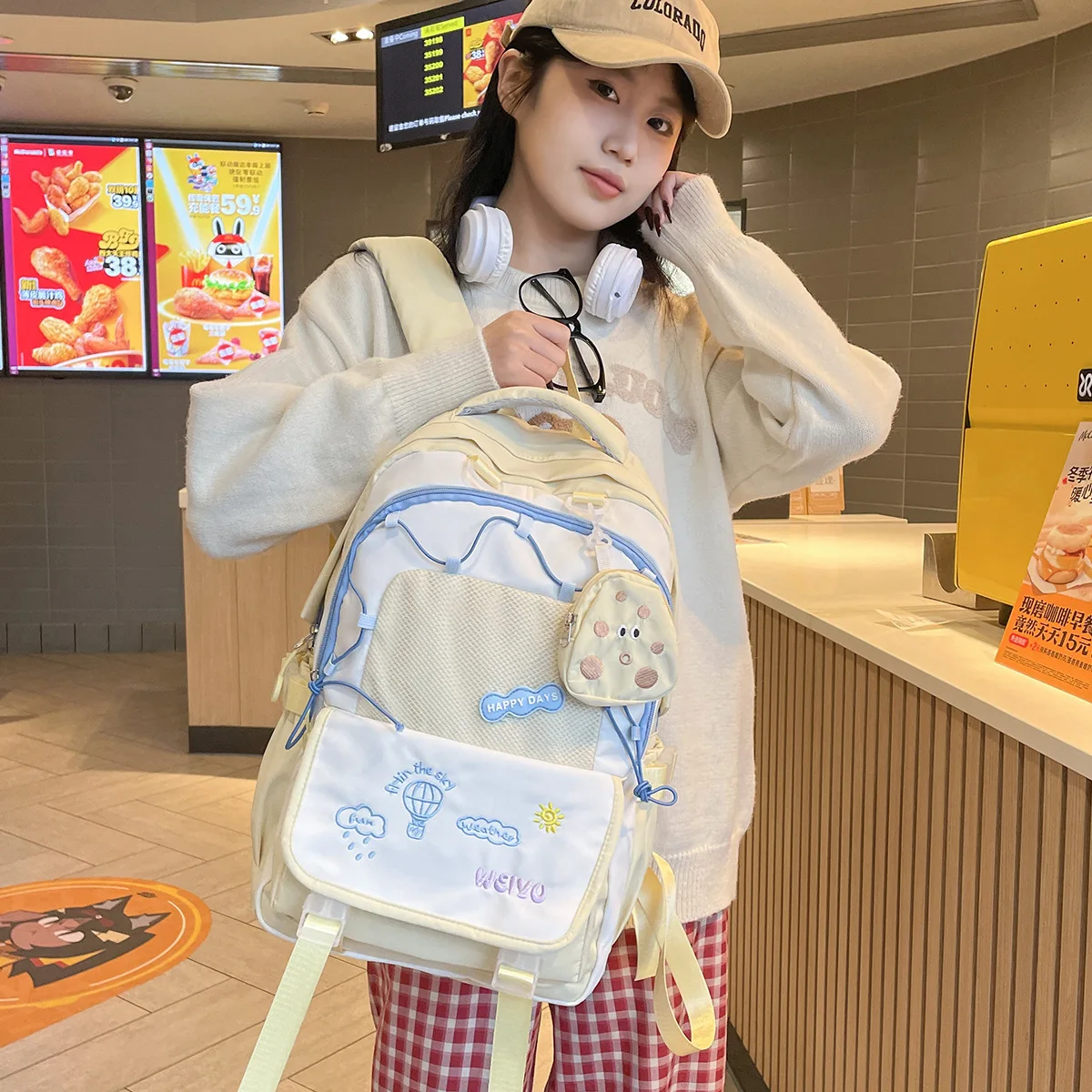 Fashion Macaron Color Block Large Capacity Backpack Cute Fresh School Bag For Junior Senior Girls Short Trip Casual Daypack