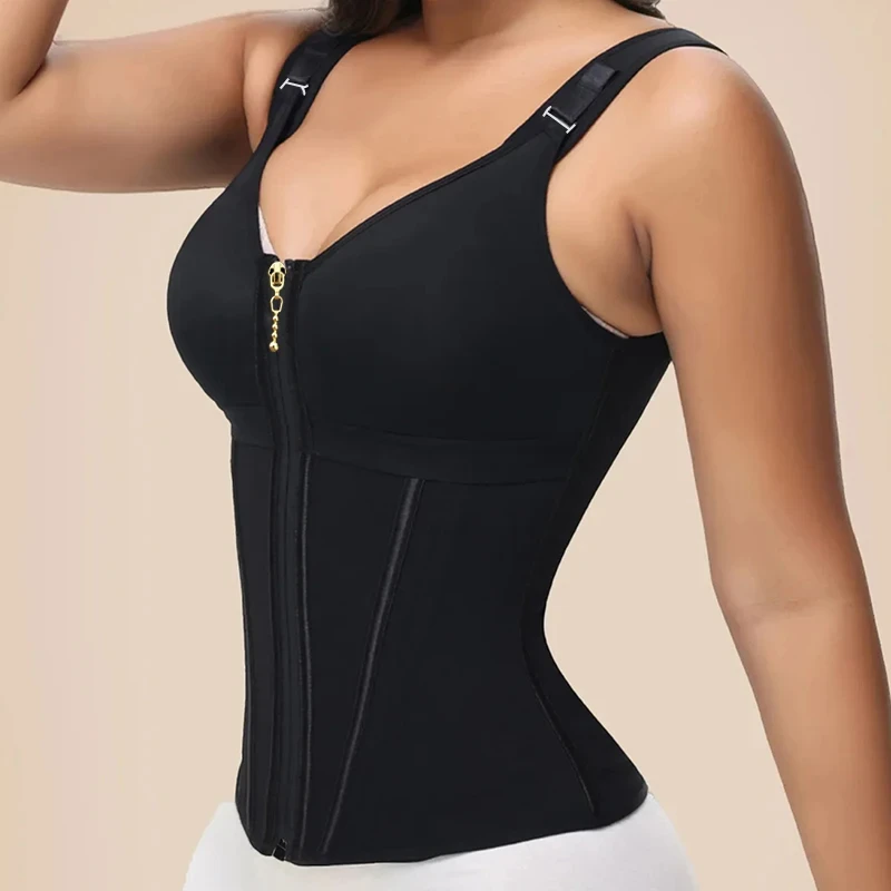 Body Shaper Waist Trainer Tummy Control Fajas Shapewear Women Vest 17 Steel Bones 3-Row Hooks Zipper Adjustable Strap
