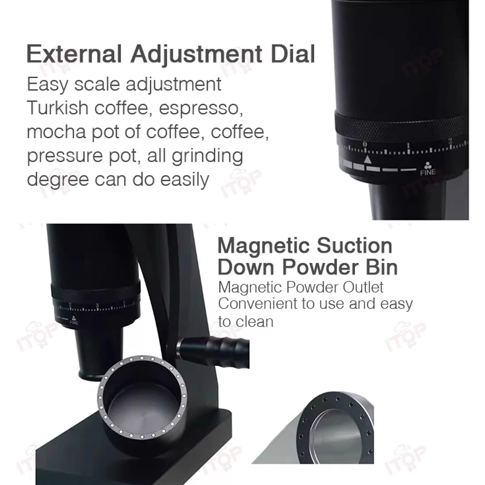 ITOP CGSY63Z Molinillo manual de dientes fantasma de 63 mm, molino de granos de café con revestimiento de titanio de acero inoxidable 420