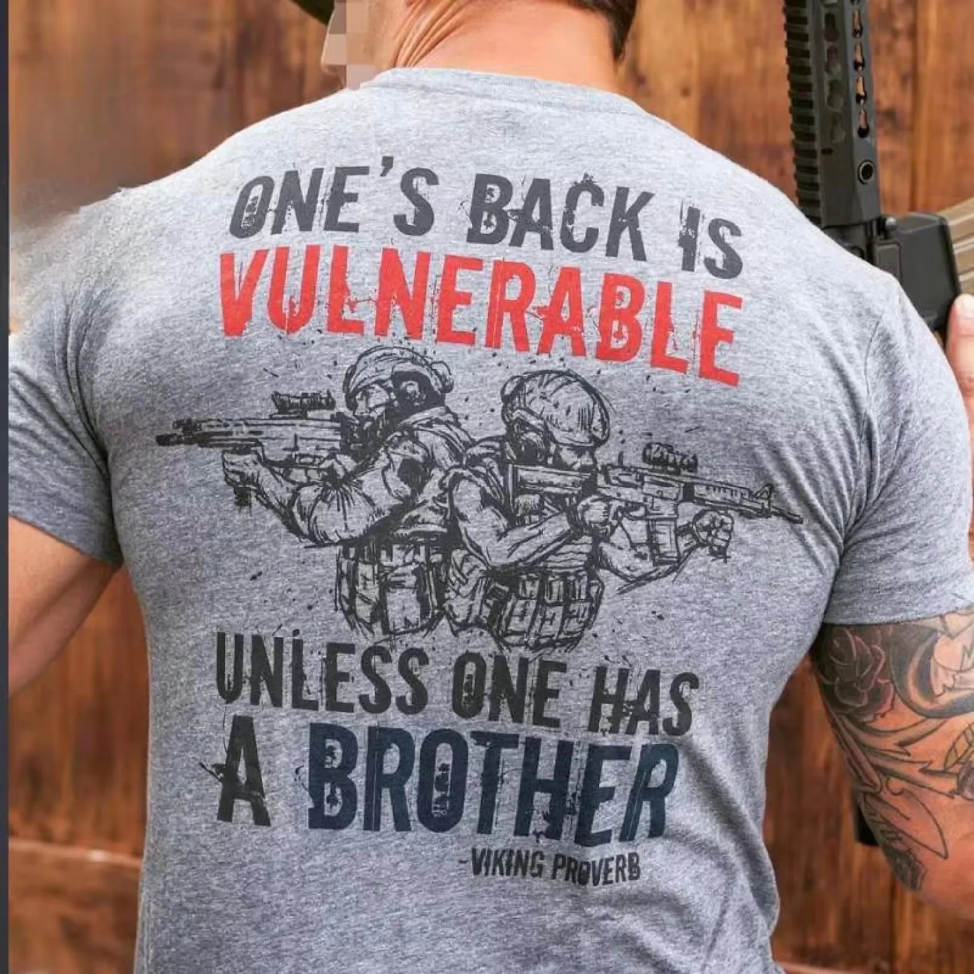 2026 new Men's Viking Proverb Graphic T Shirt Brotherhood Soldier Print Short Sleeve O-neck Casual Grey Tee Streetwear Tops