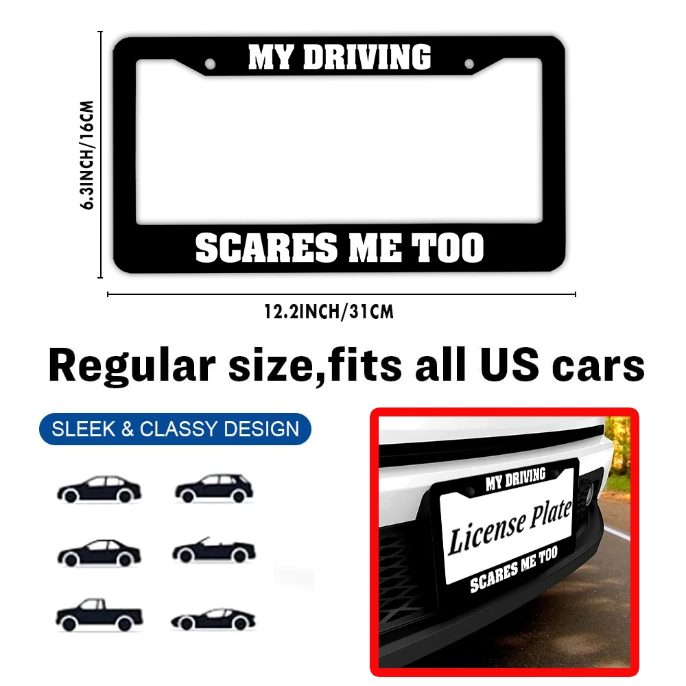مضحك ومبتكر من الألومنيوم الأسود 2 - إطار لوحة ترخيص مع مجموعة براغي، هدية تزيين السيارة، 6 × 12 بوصة #2