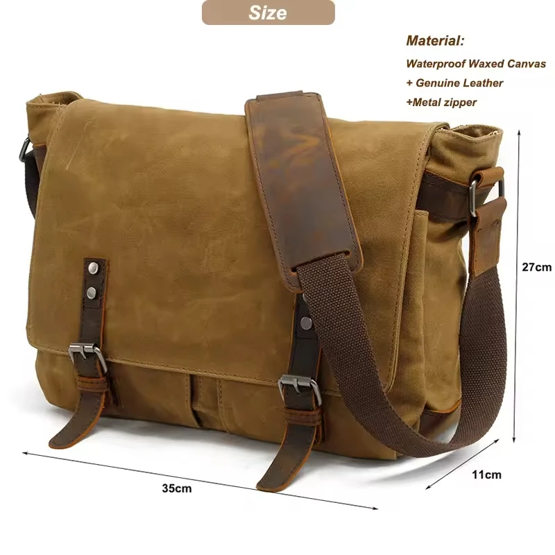High Quality Male Briefcases Business Men Messenger Bags Canvas Crazy Horse Leather Travel Crossbody Bags for Men Shoulder Bags view 5