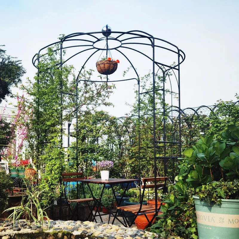 

Black Iron Garden Arch 81.3" x 114.2" Birdcage-Style Pergola for Outdoor Wedding Ceremony