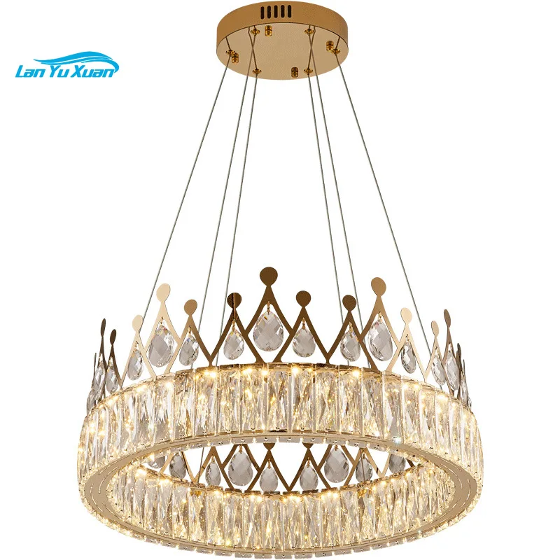 

Luxury Postmodern Designer Crown Crystal Chandelier LED Light Source for Living Room Bedroom Dining Room