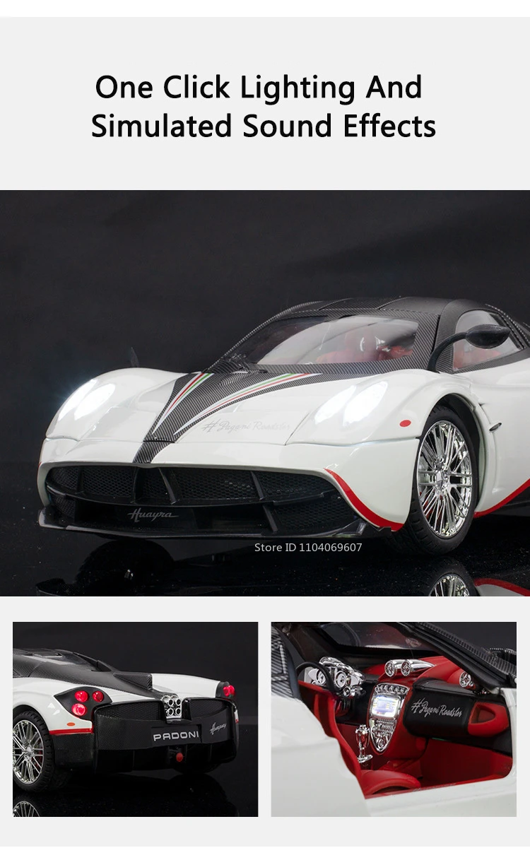 Große Größe 1:18 Pagani Huayra Spielzeugmodellauto Druckgusslegierung Sportwagen Sound Licht Zurückziehen Stoßdämpfungsmodelle Festival Geschenk – Detail 6