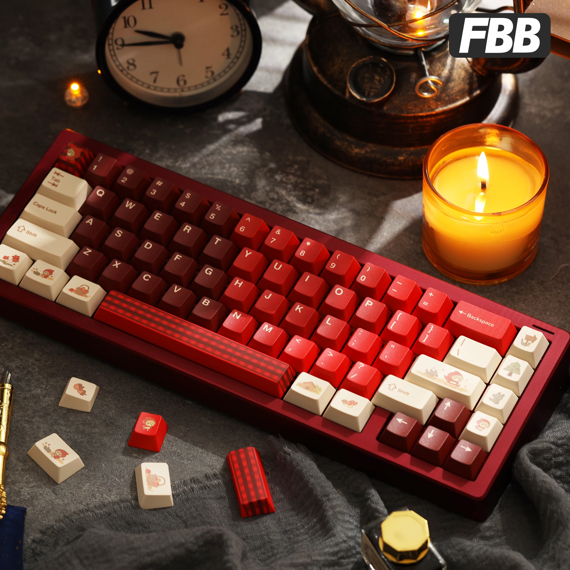 

Колпачки для клавиш FBB, маленький красный капюшон, переключатели PBT MX для механической клавиатуры, колпачки для клавиш, сделай сам, милые подарки для женщин, девочек, влюбленных, друзей