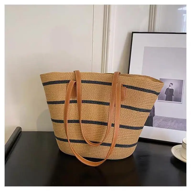 Damen-Sommer-Inswind-Stroh-Umhängetasche mit großem Fassungsvermögen für Strand, Reisen, Urlaub, täglichen Gebrauch, Einkaufen, Pendeln und kurze Ausflüge – Detail 27