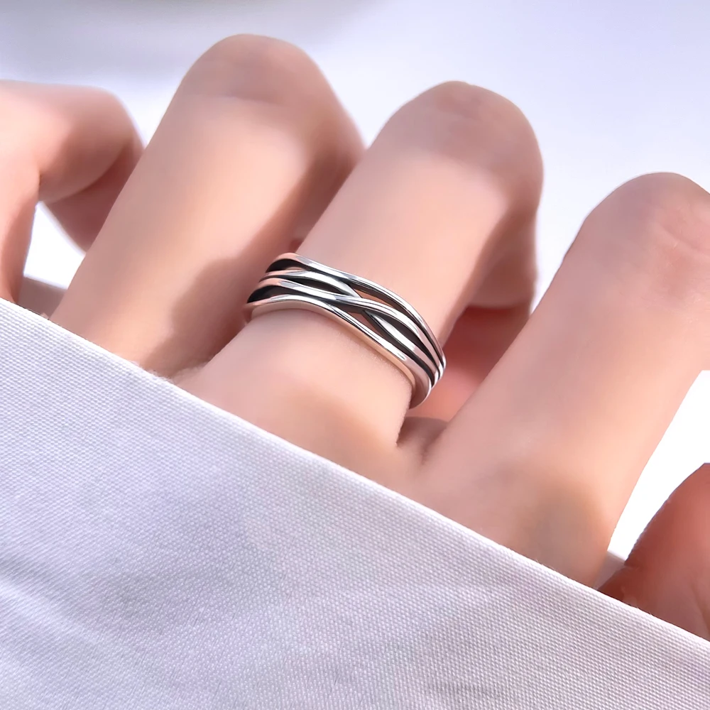 Women 925 Sterling Silver Multi-Layer Line Timeless Rings Jewelry Anniversary Birthday Fashion Gifts for Mother Wife Girls