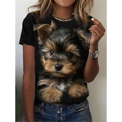 Cute Dog Cat Pattern T-Shirt For Women Animal 3D Printed T Shirts Summer Oversized Tees Short Sleeves Crew Neck Tops Streetwear
