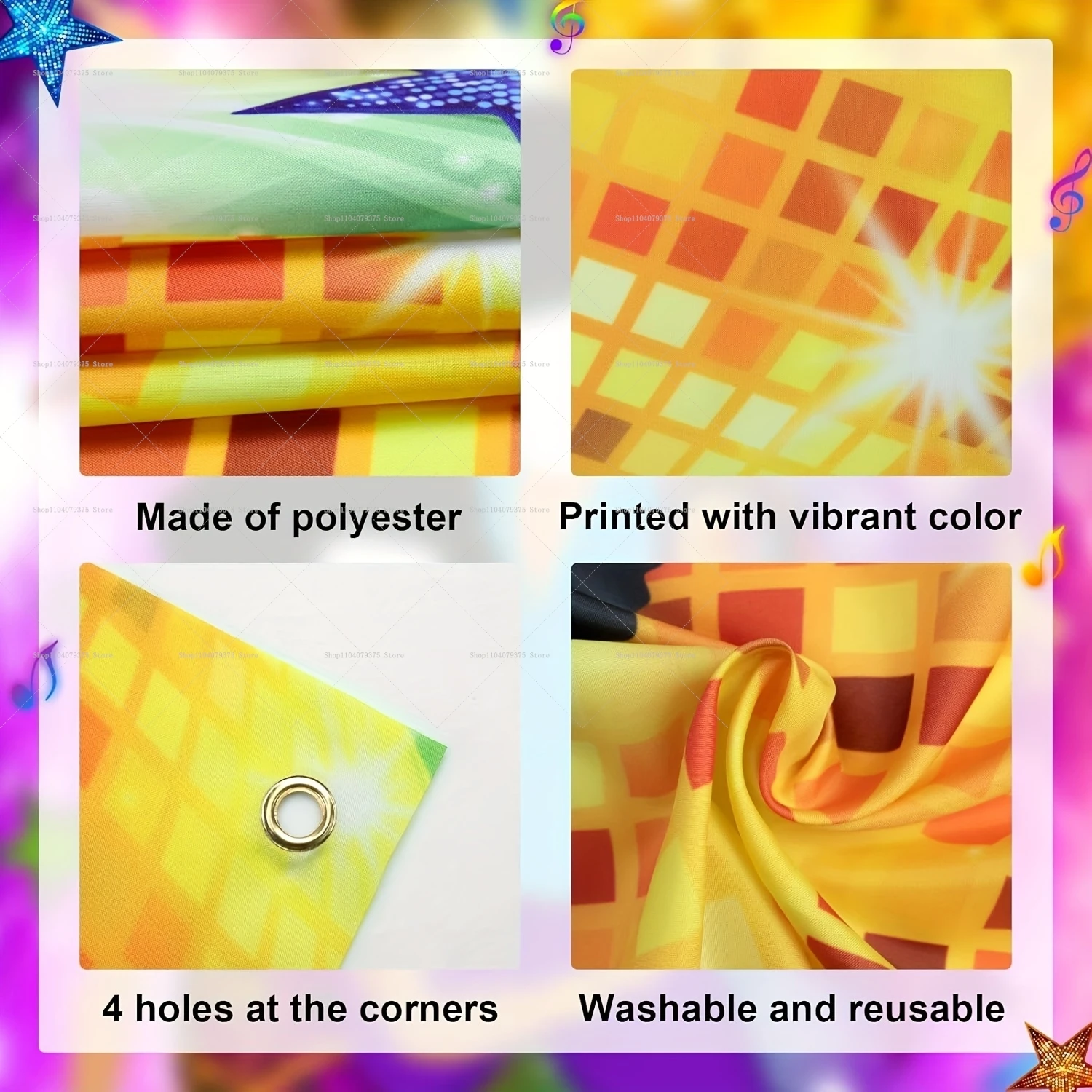 Music Festival Party Photo Frame 90s Photo Background Props Children Birthday Party Decoration Banner 70s Disco Party Background
